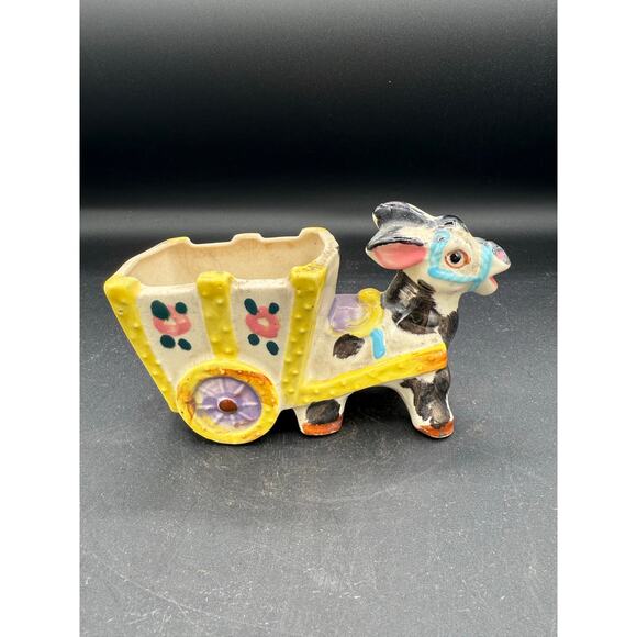 Rare ITALY Majolica Donkey Figurines Pulling Cart - Picture 5 of 9